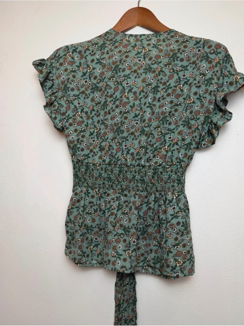 Max Studio Sage Green Floral Tie-Front Peplum Blouse - Picture 5 of 6